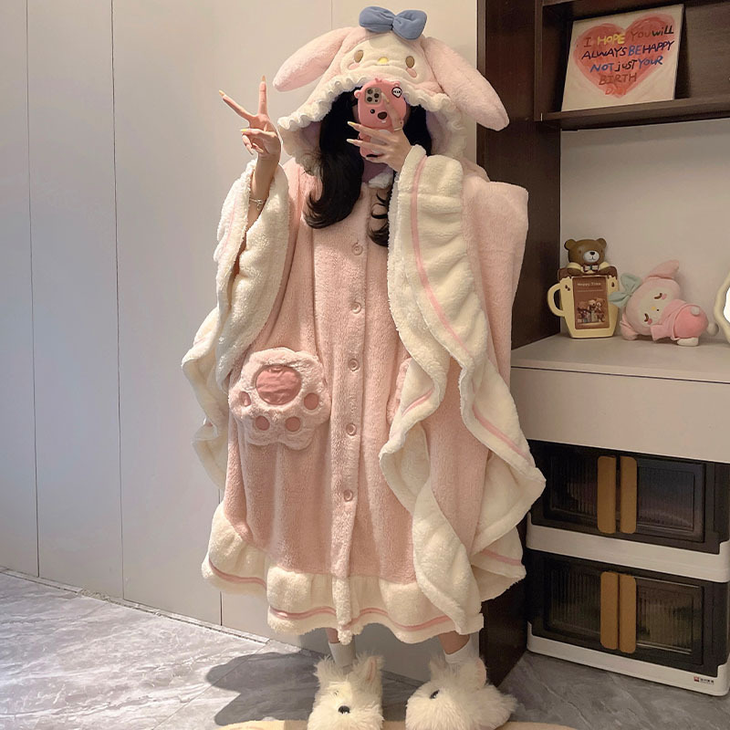 Fire Blanket Kitchen - เสื้อคลุมผ้าห่มมีฮู้ด นุ่มฟู 2-in-1 ใช้สวมใส่ได้ พร้อมช่องใส่เท้าสำหรับฤดูหนาว
