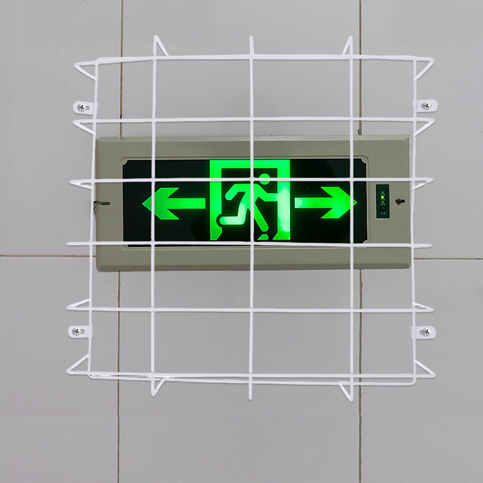 Emergency Exit Sign - โครงป้องกันไฟฉุกเฉิน ตาข่ายลวดเหล็ก สำหรับป้ายทางออก ติดผนัง โครงสร้างเชื่อมแข็งแรง ทนทานต่อแรงกระแทก